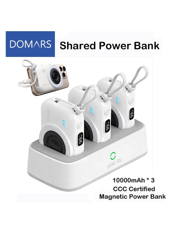 Domars 3-IN-1 Portable Charger, 10000mAh Magnetic Charging Power Bank, Includes Charging Cable, Travel Charger External Battery Pack, Compatible with Apple Watch/for iPhone 17 16 15 14 13 12 Pro Max Smartphones/AirPods White - Image 1