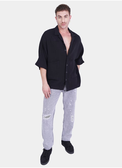 Baggy Denim Jeans With String Details