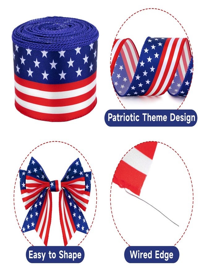 KINGLAKE 250th Anniversary Patriotic Wired Ribbon - 2-1/2 Inch x 11 Yds Red White Blue Striped Satin Star Ribbon 4th of July Ribbons for Wreaths Crafts Independence Day Memorial Day Veterans Day Decor - Image 3