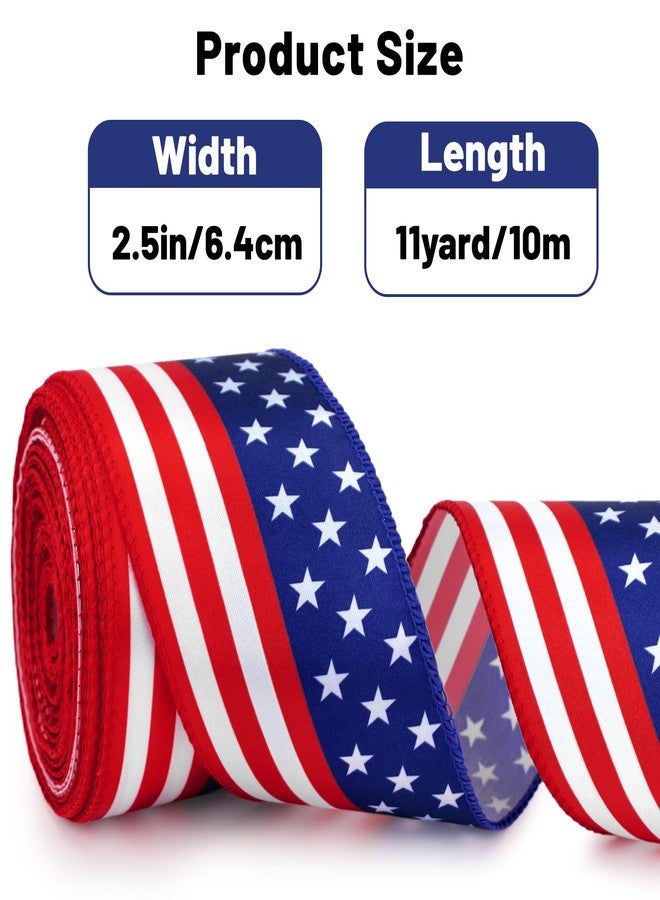 KINGLAKE 250th Anniversary Patriotic Wired Ribbon - 2-1/2 Inch x 11 Yds Red White Blue Striped Satin Star Ribbon 4th of July Ribbons for Wreaths Crafts Independence Day Memorial Day Veterans Day Decor - Image 2