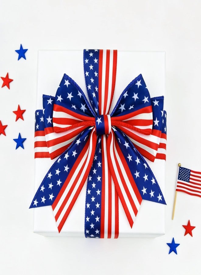 KINGLAKE 250th Anniversary Patriotic Wired Ribbon - 2-1/2 Inch x 11 Yds Red White Blue Striped Satin Star Ribbon 4th of July Ribbons for Wreaths Crafts Independence Day Memorial Day Veterans Day Decor - Image 4