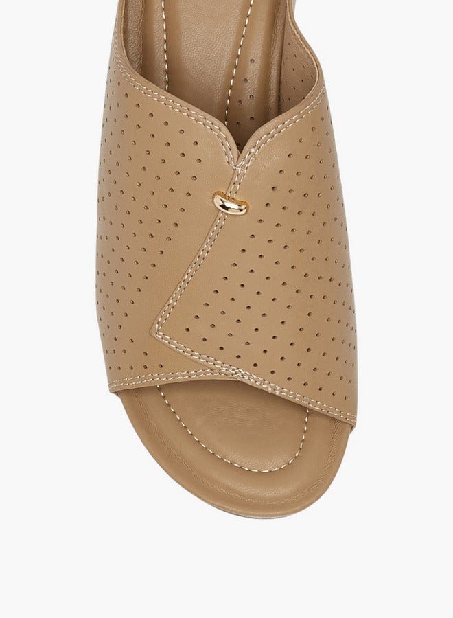 Paprika Women's Perforated Slip-On Peep Toe Sandals with Wedge Heels - Image 5