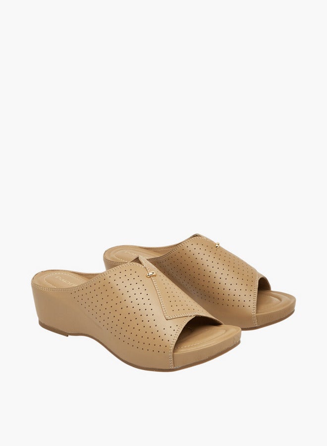 Paprika Women's Perforated Slip-On Peep Toe Sandals with Wedge Heels - Image 1