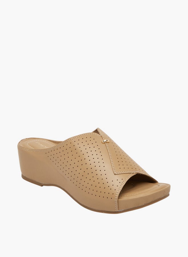 Paprika Women's Perforated Slip-On Peep Toe Sandals with Wedge Heels - Image 4