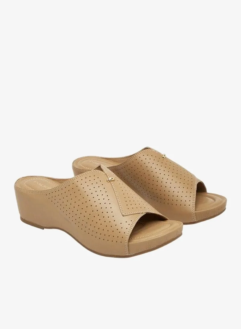 Paprika Women's Perforated Slip-On Peep Toe Sandals with Wedge Heels