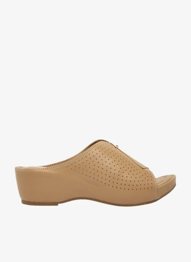 Paprika Women's Perforated Slip-On Peep Toe Sandals with Wedge Heels
