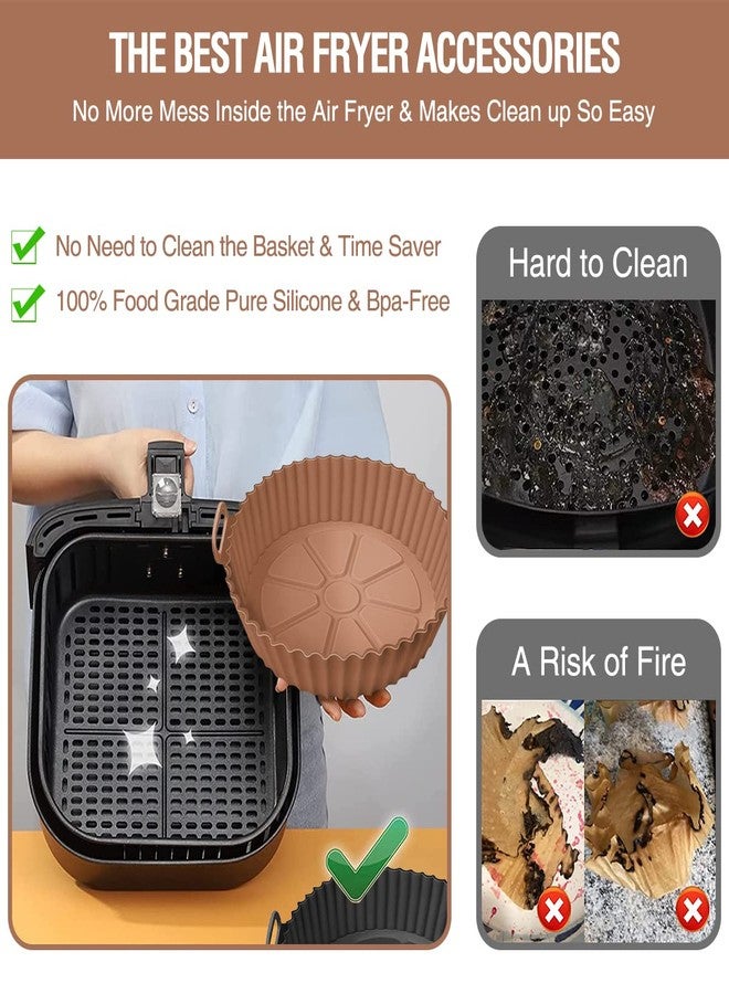 AKSDTH 2 Pack Air Fryer Silicone Liners Pot for 3 to 5 QT, Air Fryer Silicone Basket Bowl, Replacement of Flammable Parchment Paper, Reusable Baking Tray Oven Accessories, Brown+Blk, (Top 8in, Bottom 6.75in) - Image 4