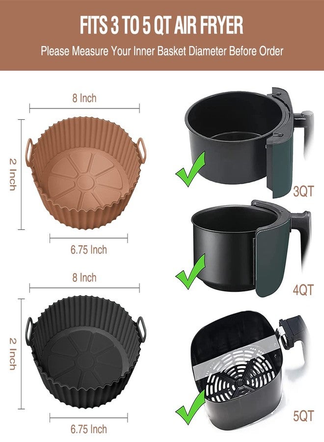 AKSDTH 2 Pack Air Fryer Silicone Liners Pot for 3 to 5 QT, Air Fryer Silicone Basket Bowl, Replacement of Flammable Parchment Paper, Reusable Baking Tray Oven Accessories, Brown+Blk, (Top 8in, Bottom 6.75in) - Image 2