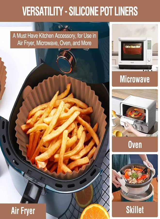 AKSDTH 2 Pack Air Fryer Silicone Liners Pot for 3 to 5 QT, Air Fryer Silicone Basket Bowl, Replacement of Flammable Parchment Paper, Reusable Baking Tray Oven Accessories, Brown+Blk, (Top 8in, Bottom 6.75in) - Image 3