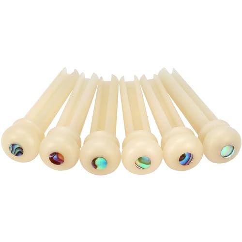 Blisstime 6pcs Unbleached Guitar Bone Bridge Pins Natural Bone Color Replacement Parts with Abalone Dot - Image 1