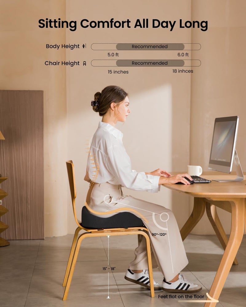 ProtoArc Ergonomic Memory Foam Seat Cushion for Sciatica and Tailbone Pain Relief - Black - Image 5