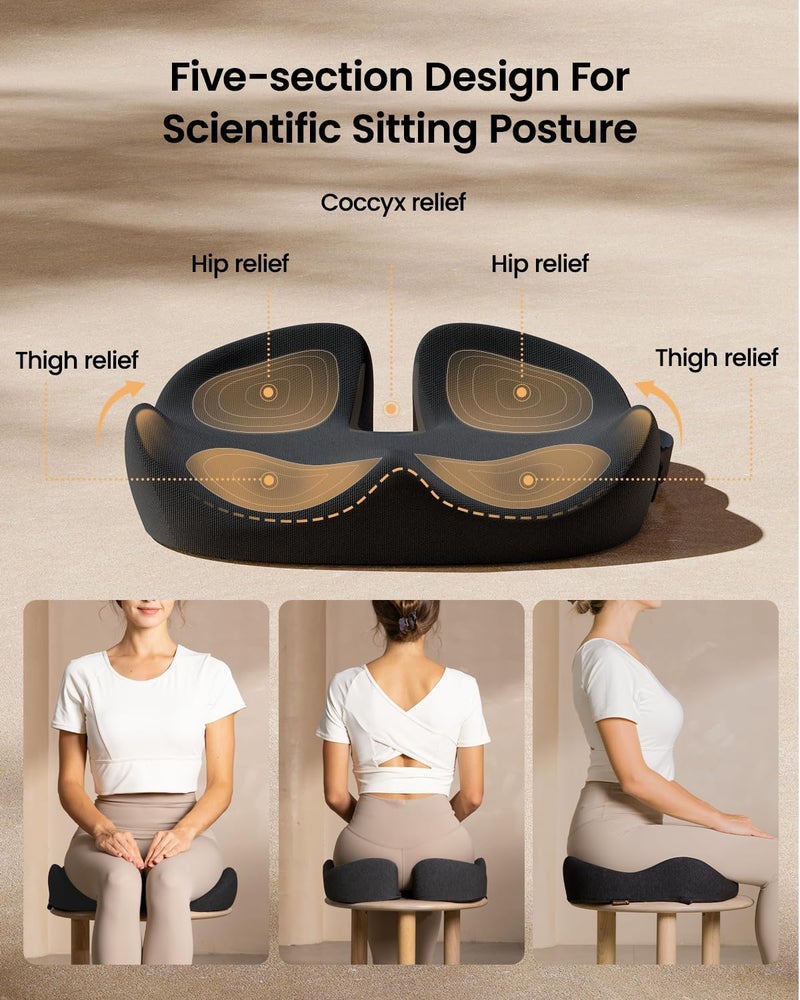 ProtoArc Ergonomic Memory Foam Seat Cushion for Sciatica and Tailbone Pain Relief - Black - Image 4