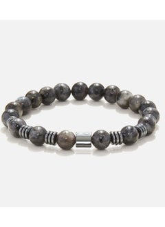 CHRYSOSTOMOS Handmade Beaded Bracelet for Men with Natural Larvikite and Hematite Flatten Grommet  - Image 1