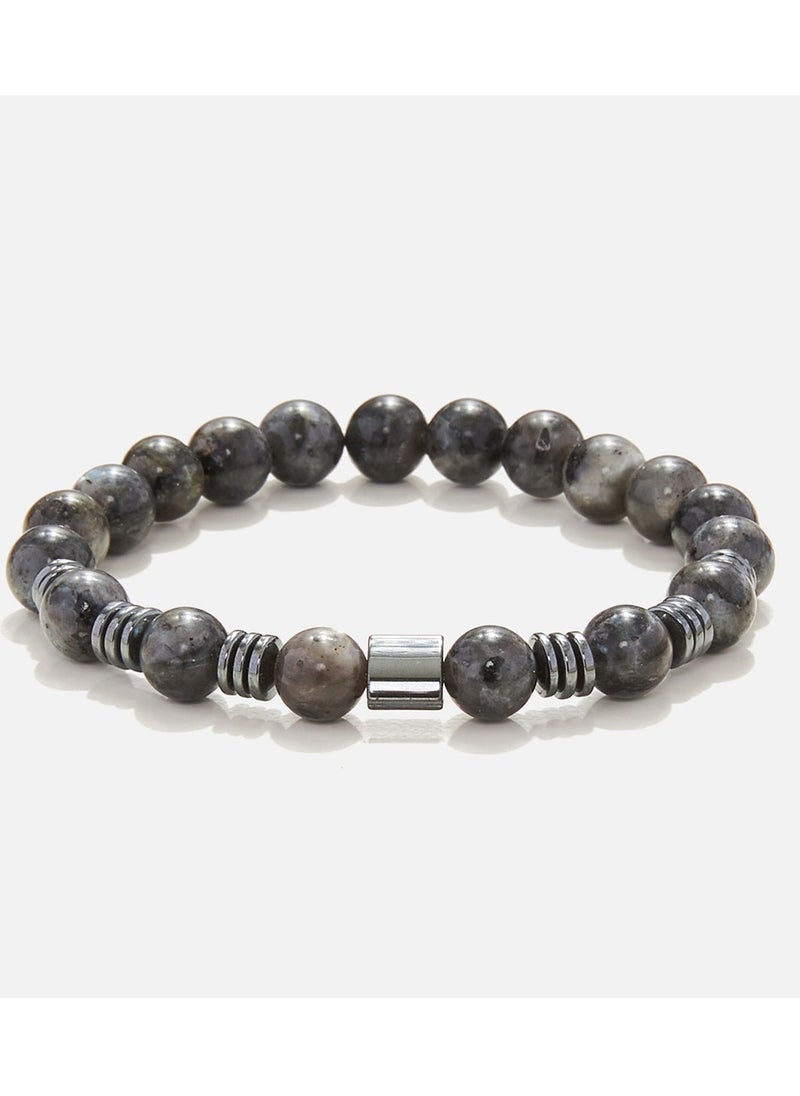 CHRYSOSTOMOS Handmade Beaded Bracelet for Men with Natural Larvikite and Hematite Flatten Grommet  - Image 1