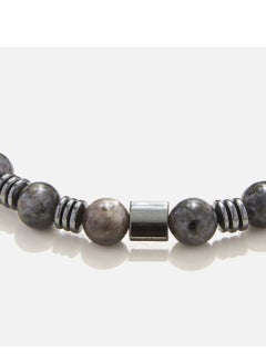 CHRYSOSTOMOS Handmade Beaded Bracelet for Men with Natural Larvikite and Hematite Flatten Grommet  - Image 2