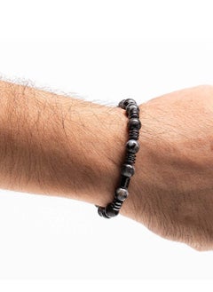 CHRYSOSTOMOS Handmade Beaded Bracelet for Men with Natural Larvikite and Hematite Flatten Grommet  - Image 3