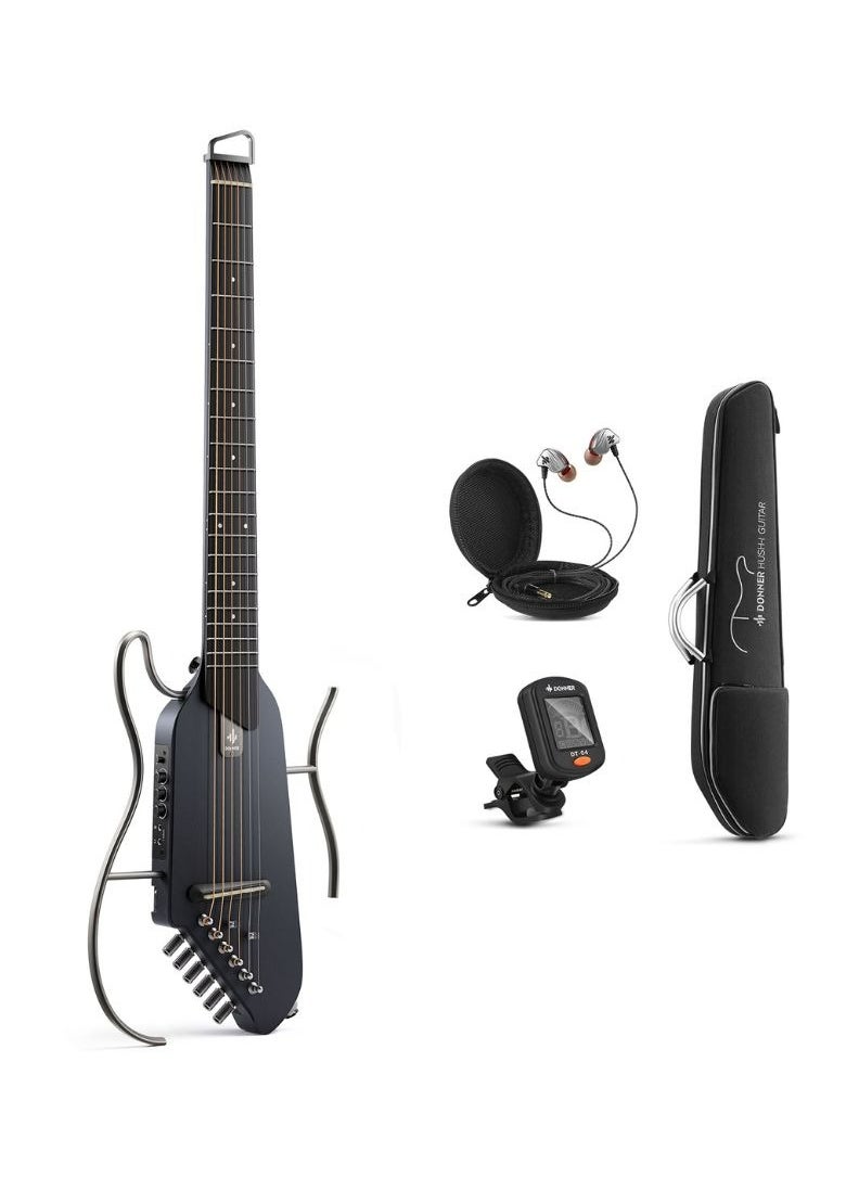 Donner - Donner HUSH-I Silent Acoustic-Electric Headless Guitar, Black - Image 1