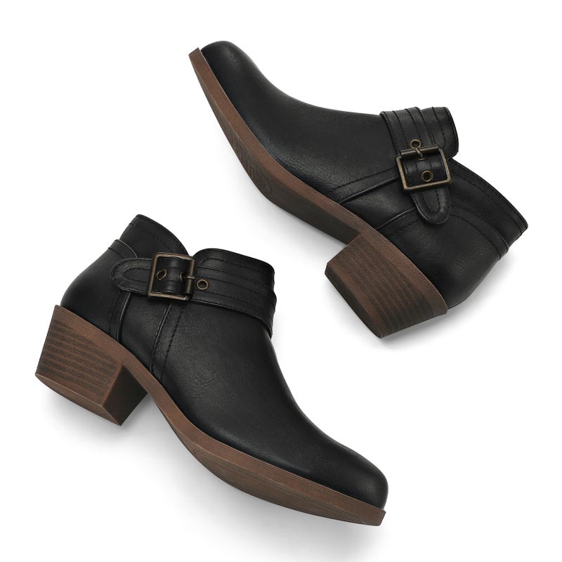 mysoft Women's Ankle Boots Low Chunky Stacked Heel Comfortable Round Toe booties with Side Zipper Shoes - Image 3