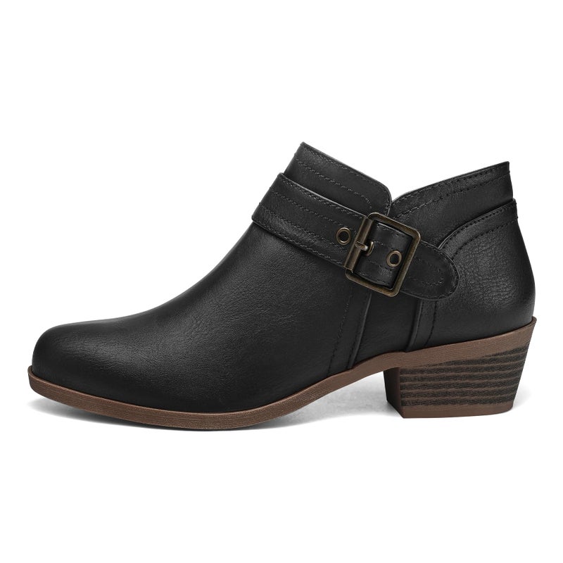 mysoft Women's Ankle Boots Low Chunky Stacked Heel Comfortable Round Toe booties with Side Zipper Shoes - Image 2