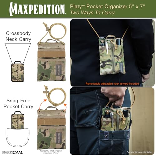 MAXPEDITION Platy Pocket Organizer, Durable EDC Tool Pouch for Men, Neck Wallet with Paracord Lanyard, Holds Flashlight, Multitool, Pen, Notebook (Multicam, 5" x 7") - Image 5