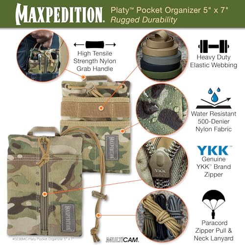 MAXPEDITION Platy Pocket Organizer, Durable EDC Tool Pouch for Men, Neck Wallet with Paracord Lanyard, Holds Flashlight, Multitool, Pen, Notebook (Multicam, 5" x 7") - Image 3