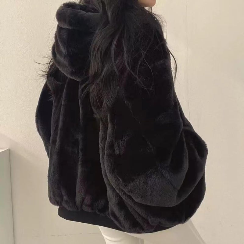 Sumleno Sherpa Jacket for Women Teen Girls Reversible Y2k Zip Up Hoodie Fleece Fur Grunge Winter Coat Cutecore Korean Clothes (Black,M) - Image 5