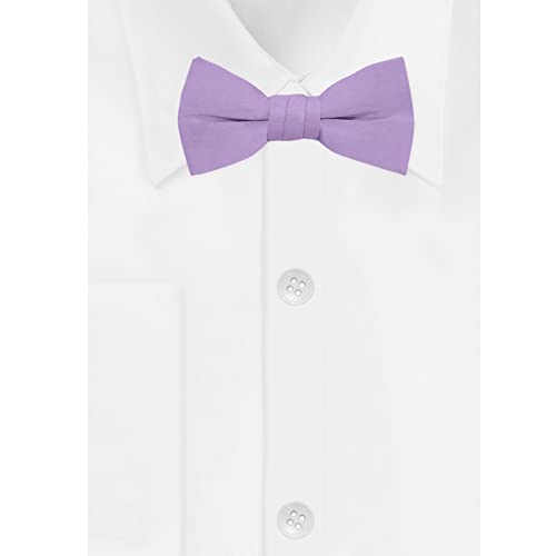 Jacob Alexander Boy's Kids Pretied Banded Adjustable Solid Color Bowtie - Lavender - Image 2