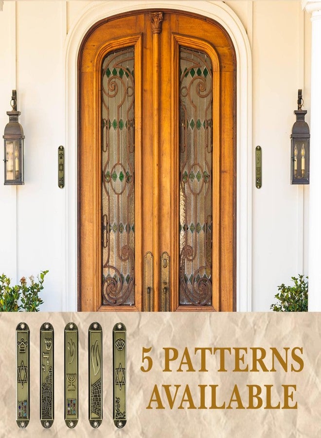 Baluue Set of 5 Mezuzah with Scroll for Door Metal Jewish Home Decor Vintage Blessing Plaque Hebrew and English Wall Mount - Image 3