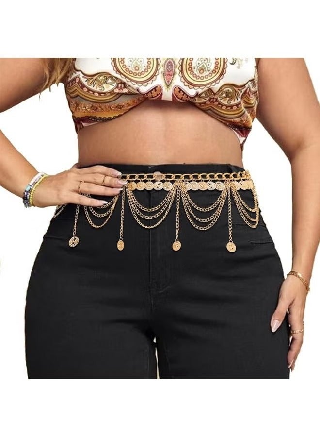 Waist Chain Gold Coin Pendant and Tassel Detail Gold Mtal Waist Chain Jewelry Accessories Adjustable Waist - Image 1