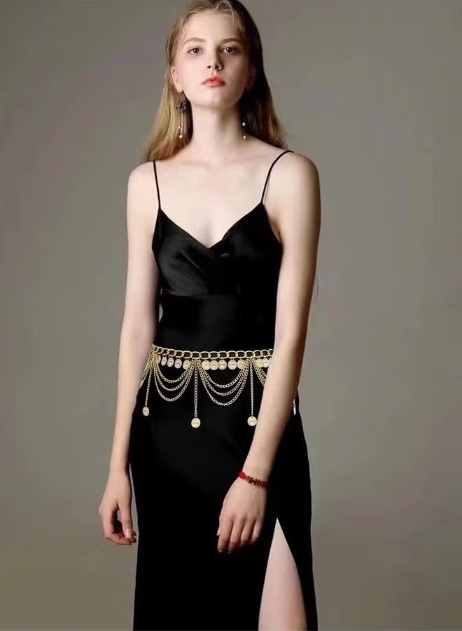 Waist Chain Gold Coin Pendant and Tassel Detail Gold Mtal Waist Chain Jewelry Accessories Adjustable Waist - Image 3