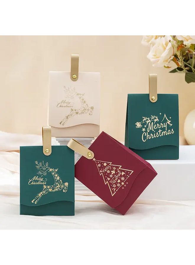 12 Green Christmas Theme Gift Bags 5.12x3.94x2.64 Inches Red Gold Foil - Image 2