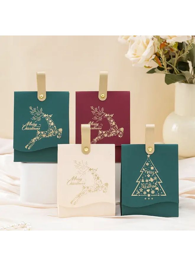 12 Green Christmas Theme Gift Bags 5.12x3.94x2.64 Inches Red Gold Foil - Image 4