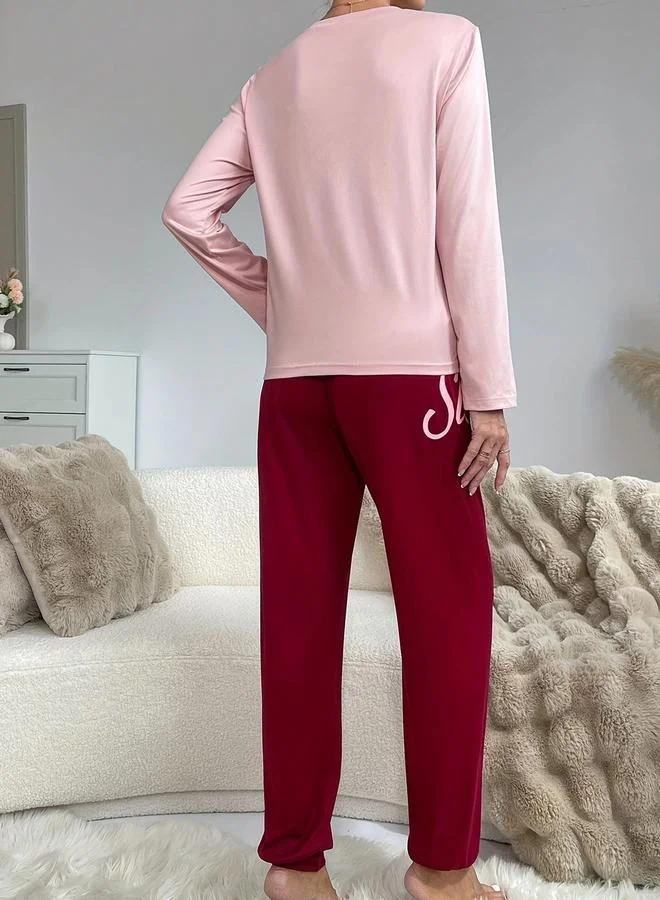 Take Two Take Two Slogan Text Print T-Shirt and Cuffed Pyjama Set