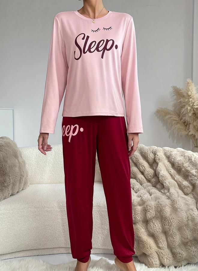 تايك تو طقم تيشيرت بطبعة عبارة مع بنطال برباط - Image 5