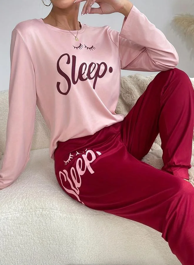 Take Two Take Two Slogan Text Print T-Shirt and Cuffed Pyjama Set