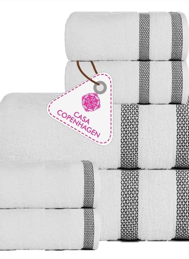 CASA COPENHAGEN Solitaire Designed in Denmark 600 GSM 2 Bath Towels 2 Hand Towels 2 Washcloths, Super Soft Egyptian Cotton 6 Towels Set for Bathroom, Kitchen & Shower - Bright White  - Image 1