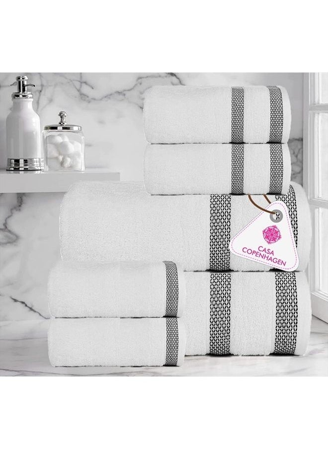 CASA COPENHAGEN Solitaire Designed in Denmark 600 GSM 2 Bath Towels 2 Hand Towels 2 Washcloths, Super Soft Egyptian Cotton 6 Towels Set for Bathroom, Kitchen & Shower - Bright White  - Image 2