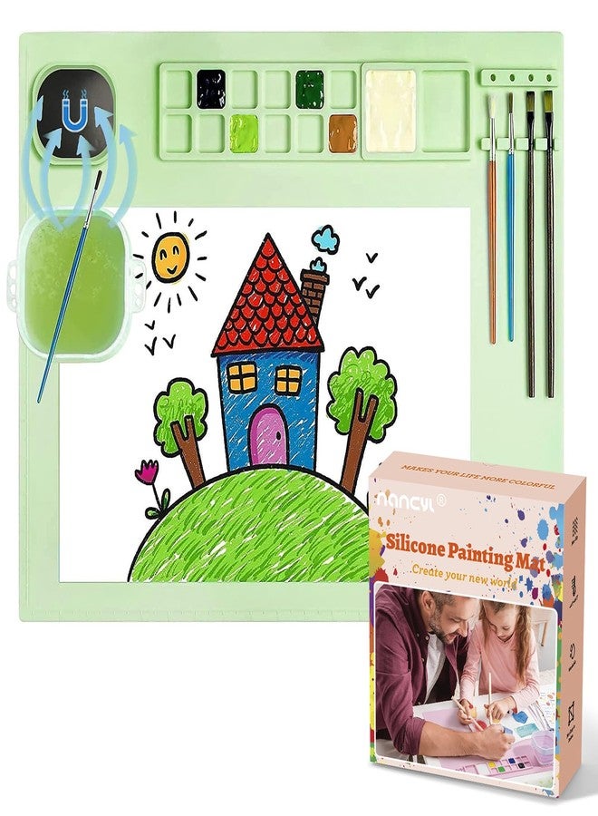 NancyL حصيرة الرسم السيليكونية من نانسي إل، حصيرة فنية سيليكونية مع كوب، حصيرة حرفية سيليكونية مع أداة تنظيف فرشاة الرسم، حصيرة فنان سيليكونية للأطفال هدية للرسم بالطين وإبداعاتهم اليدوية - Image 1