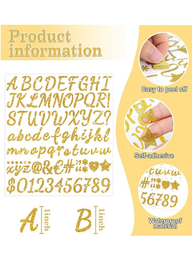 ملصقات حروف، 5 ورقات ملصقات حروف أبجدية حروف ملصقات ذهبية PVC، 1 بوصة ملصقات أرقام لامعة ذاتية اللصق لدفتر القصاصات زجاجات المياه كأس صندوق البريد ديكور الفصل الدراسي - Image 2
