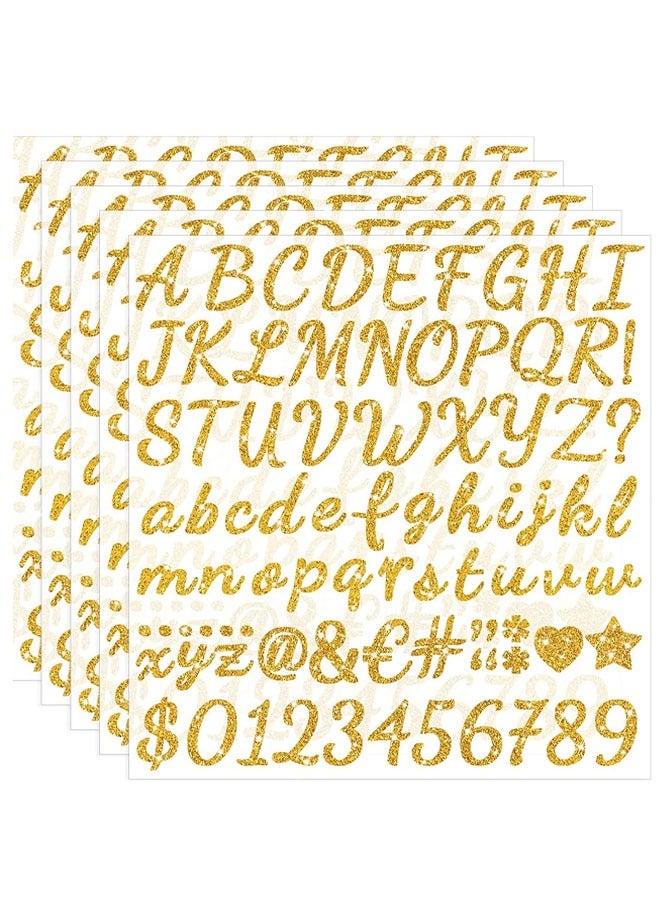 ملصقات حروف، 5 ورقات ملصقات حروف أبجدية حروف ملصقات ذهبية PVC، 1 بوصة ملصقات أرقام لامعة ذاتية اللصق لدفتر القصاصات زجاجات المياه كأس صندوق البريد ديكور الفصل الدراسي - Image 1