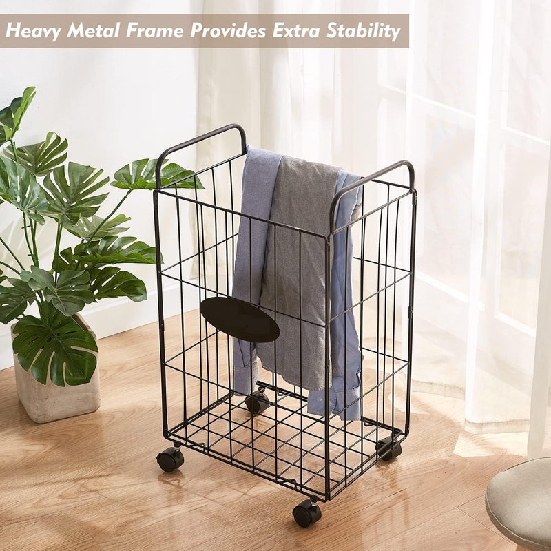 INDIAN DECOR 2180 Classic Metal Wire Laundry Rack With Lockable Wheels, Laundry Storage Basket with Handles, Detachable Liner Dirty Laundry Cart Sorter Clothes Basket Organizer (23.6 inches) - Black - Image 4