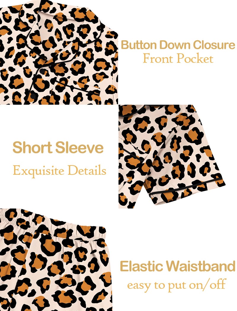 Mikrdoo Girls Pajamas Satin 2Pcs: Summer Sleepwear Button Down Loungewear for Kids, Brown Leopard, 11-12 Years - Image 4