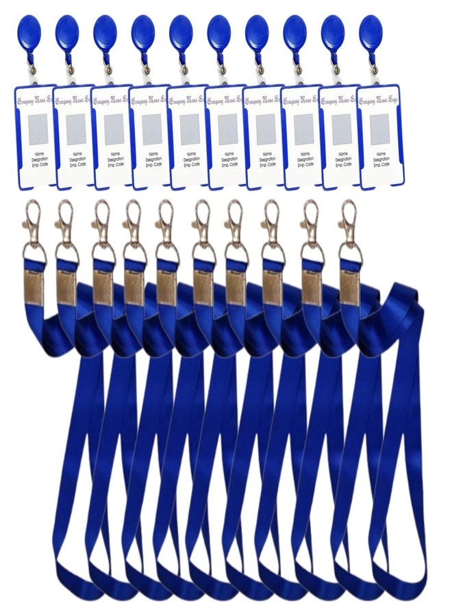 ANG Plastic ID Badge Holder, ID Badge Reel, Lanyard Blue (Pack of 10) - Image 1