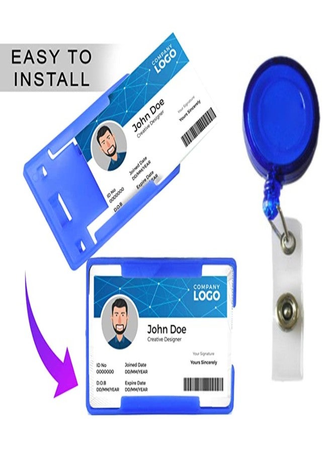 ANG Plastic ID Badge Holder, ID Badge Reel, Lanyard Blue (Pack of 10) - Image 2