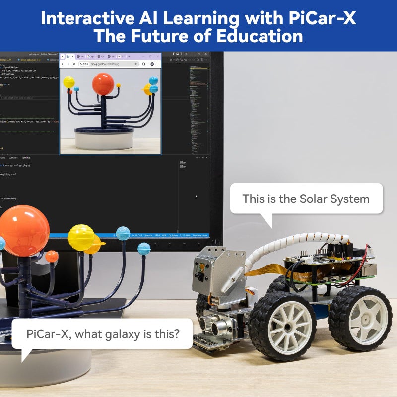 SunFounder Picar-X AI Video Robot Car Kit for Raspberry Pi 5/4/3B+/Zero 2w, LLMs ChatGPT-4o/Gemini/Grok, Voice&Video Recognition, Python, Scratch, Camera, Batterry (RPI NOT Included) - Image 3