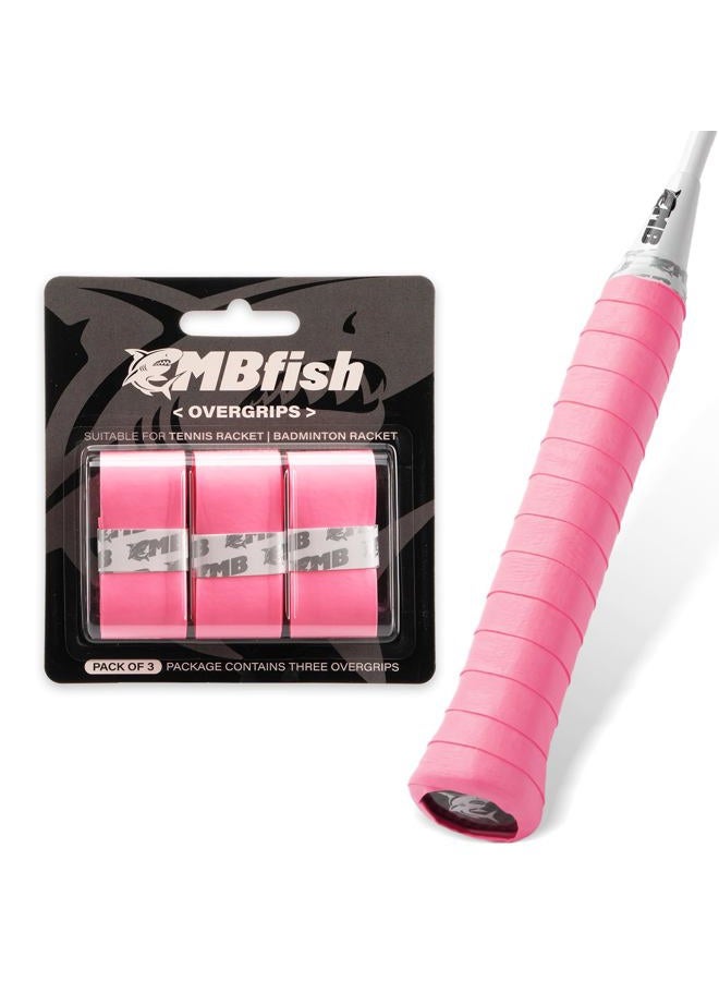 MBFISH Tennis Racket Grip Tape 3 Pack, Racket Grips Soft Racquet Overgrips for Tennis, Pickleball and Badminton - Thickness 0.024in Anti-Slip and Absorbent Tennis Grip Tape Set (Peach Pink) - Image 1