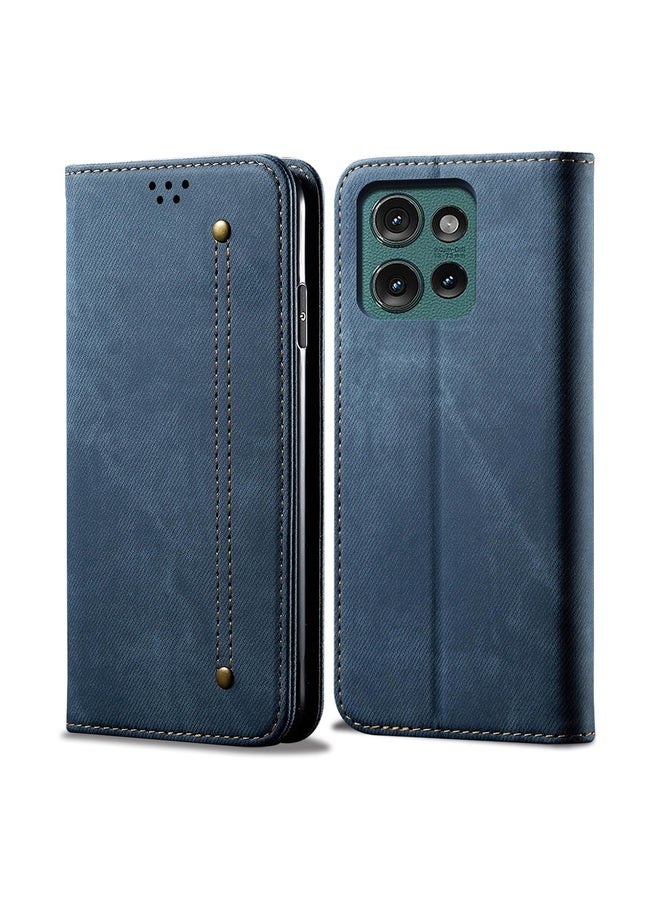 HuHa Case Cover For Motorola Edge 50 5G Global Denim Texture Flip Leather Phone Case(Blue) - Image 1