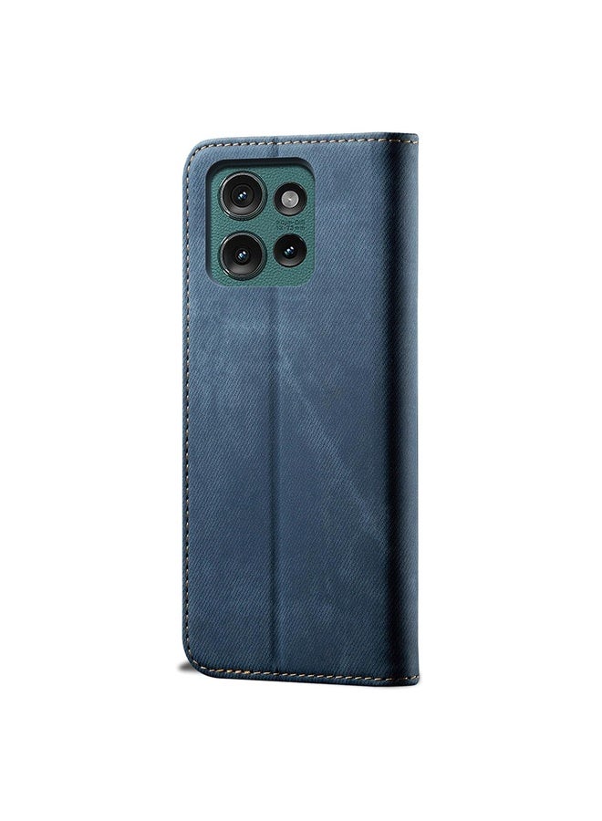 HuHa Case Cover For Motorola Edge 50 5G Global Denim Texture Flip Leather Phone Case(Blue) - Image 3