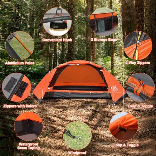 camppal 1 Person Tent for Camping Hiking Mountain Hunting Backpacking Tents 4 Season Resistance to Windproof Rainproof and Waterproof - Image 4