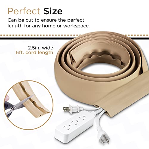 Cordinate 6ft Floor Cord Cover, Cable Protector, Hide Extension Cords, Protect Cords, Prevent Cable Trips, Heavy Duty Cord Hider - Cable Cavity = 0.75" (W) x 0.43" (H) - Tan - Image 2